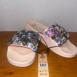 Madden NYC Pink and Black Embellished Sandals